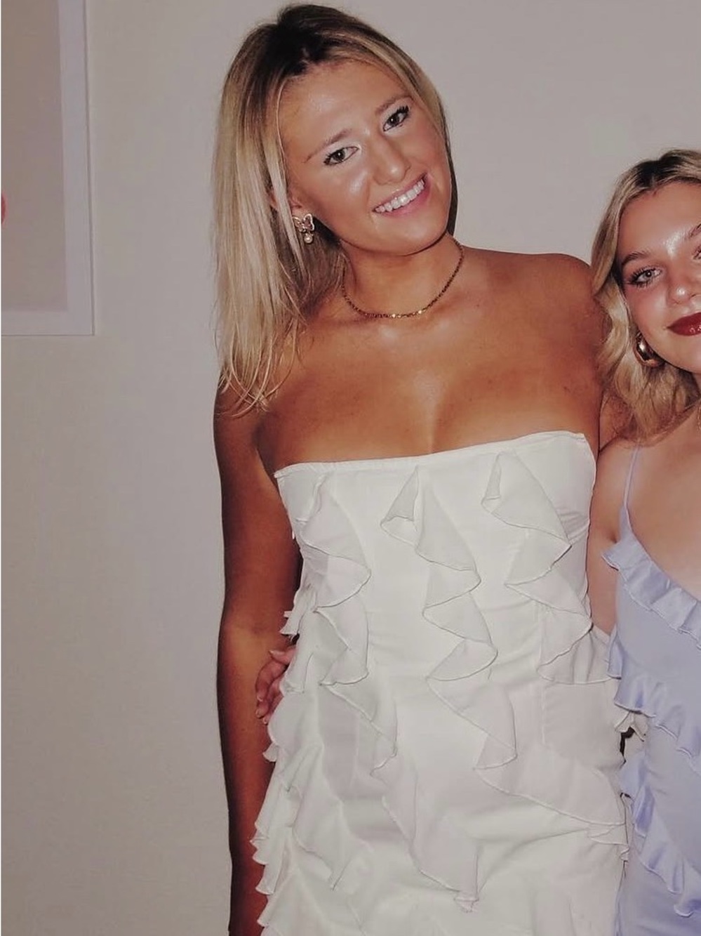 Strapless Ruffle Mini Dress in Cream - Picture 3 of 3